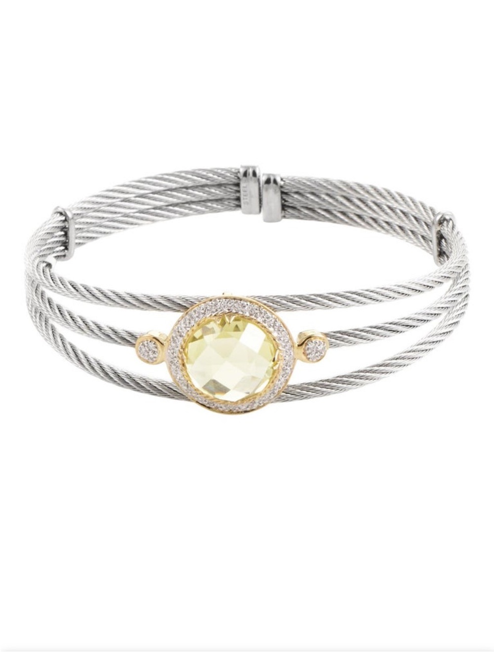 Charriol Celtic Cable 18 Karat Stainless Steel Lemon Citrine & Diamond Bangle
